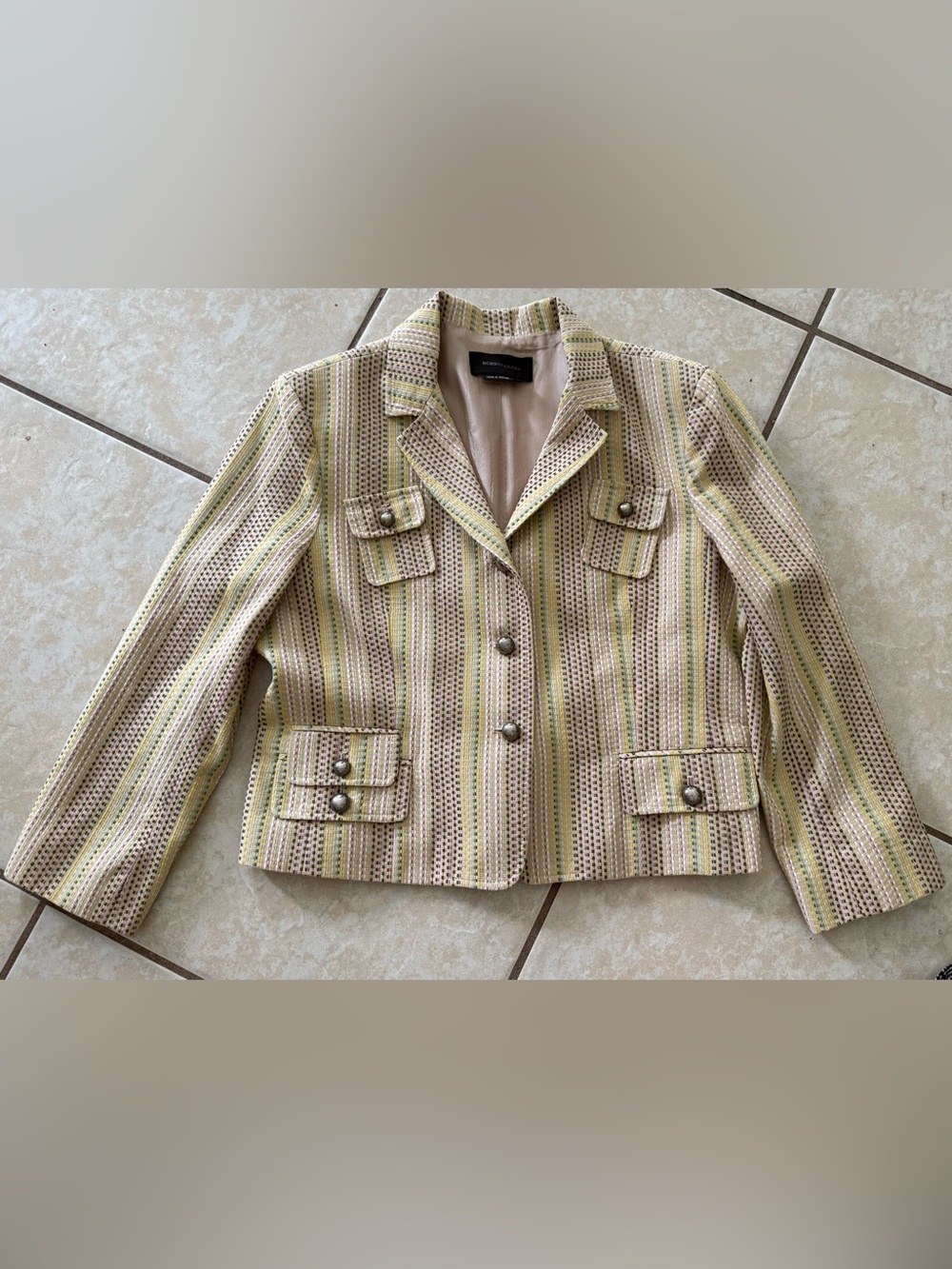 Vintage BCBGMaxAzria Striped Cropped Blazer in Beige, Yellow and Green